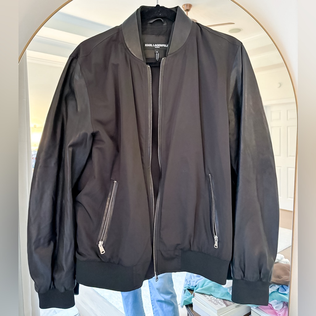 Karl Lagerfeld Mixed Media Bomber Jacket
